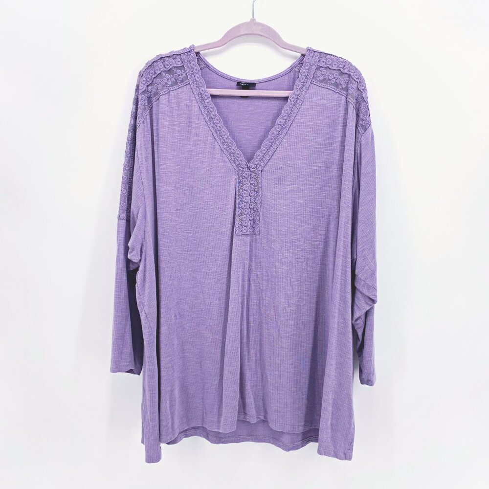 Torrid Super Soft Slub Long Sleeve Drop Shoulder Lace Yoke Top